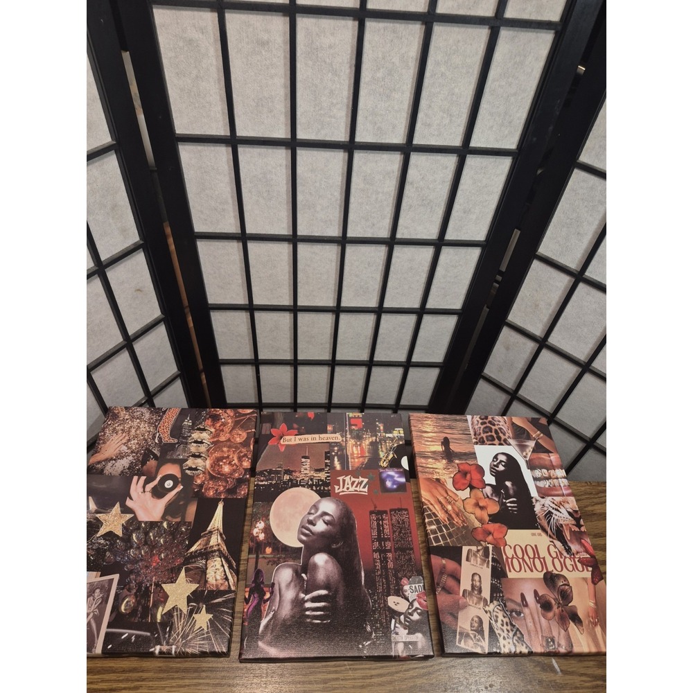 Triptych Vintage Collage Wall Art in Warm Brown & Black Tones "Girls NIGHT out"